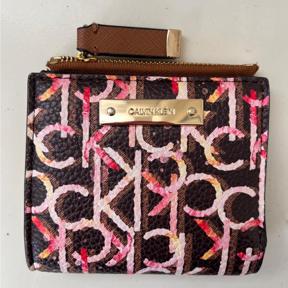Calvin Klein Brown and Pink Patterned Wallet